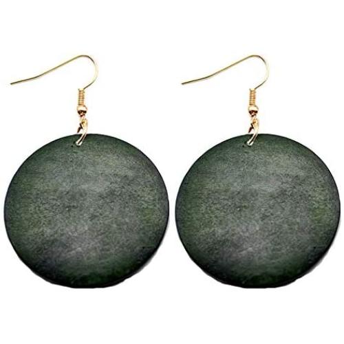 SMALLLOVE Wooden Earrings for Women Girls Vintage African Bohemian Ethnic Wood Big Round Circle Geometric Lightweight Dangle Drop Hook Earrings
