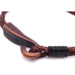 Big Hook Mens Braided Leather Bracelet Brown Handcrafted in USA
