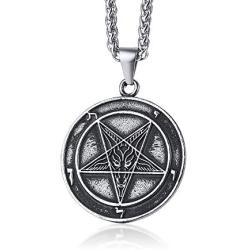 XUANPAI Stainless Steel Inverted Pentagram Satanic Sabbatic Goat Lucifer Wiccan Pewter Pendant Seal of Satan Sigil of Lucifer Necklace for Men Women