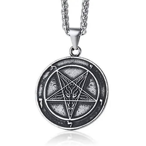 XUANPAI Stainless Steel Inverted Pentagram Satanic Sabbatic Goat Lucifer Wiccan Pewter Pendant Seal of Satan Sigil of Lucifer Necklace for Men Women XUANPAI Stainless Steel Inverted Pentagram Satanic Sabbatic Goat Lucifer Wiccan Pewter Pendant Seal of Satan Sigil of Lucifer Necklace for Men Women
