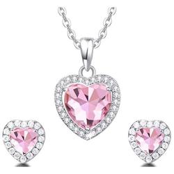 MFHUNX Love Heart Necklaces and Earrings Jewelry Sets for Women Girls Cubic Zirconia Diamond Gifts for Party/Anniversary Day/Birthday