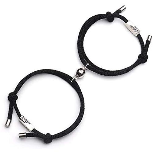 Raintoad Couple Bracelets Magnetic Charm Pendants Braided Rope Bracelet with Magnetic Bells Vows of Eternal Love Charms 2 PCS for Women Men