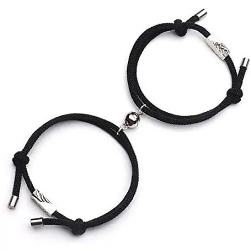 Raintoad Couple Bracelets Magnetic Charm Pendants Braided Rope Bracelet with Magnetic Bells Vows of Eternal Love Charms 2 PCS for Women Men