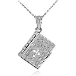 Religious Jewelry by FDJ Polished Sterling Silver 3D Holy Bible Book w/Lords Prayer Pendant Necklace