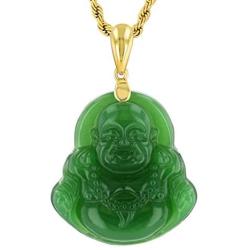 Real Simulated Green Jade Mens Women Luck Happy Green Jade Buddha Pendant Laughing Buddha Statue Gold Rope Chain Necklace Pendant Certified Grade A Jadeite Jade Hand Crafted, Jade Neckalce