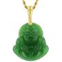Real Simulated Green Jade Mens Women Luck Happy Green Jade Buddha Pendant Laughing Buddha Statue Gold Rope Chain Necklace Pendant Certified Grade A Jadeite Jade Hand Crafted, Jade Neckalce