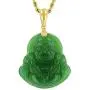 Real Simulated Green Jade Mens Women Luck Happy Green Jade Buddha Pendant Laughing Buddha Statue Gold Rope Chain Necklace Pendant Certified Grade A Jadeite Jade Hand Crafted, Jade Neckalce