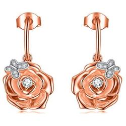 POTOPYY 925 Sterling Silver Rose Flower Dangle Earrings Butterfly Dainty Drop Earrings Jewelry Gifts for Women Girls Birthday