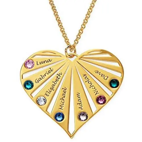 MyNameNecklace Personalized Family Heart Shape Engraved Love Necklace with or without Birthstones Precious Metal-Custom Made Mother Day Gift for Mom Wife MyNameNecklace Personalized Family Heart Shape Engraved Love Necklace with or without Birthstones Precious Metal-Custom Made Mother Day Gift for Mom Wife