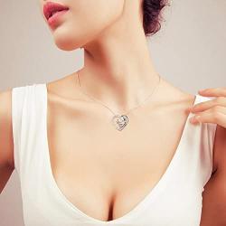 925 Sterling Silver Mother Child Forever Love Heart Pendant Necklace for Mom Grandma