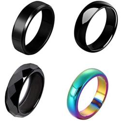 4pcs Genuine Hematite Rings Necklace Set, absorbs Negative Energy Ring Relieve Fidget Anxiety Mood Ring Balance Root Chakra Jewelry Gifts for Woman Man