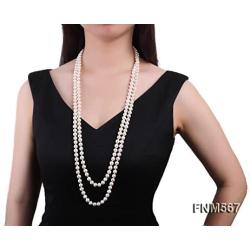 JYX Pearl Double Strand Necklace Classic 8-9mm White Freshwater Pearl Long Strand Necklace Opera Length 32''