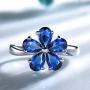 Blue Sapphire Flower Engagement Ring 925 Sterling Silver Wedding Ring Anniversary Jewelry for Women