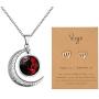 Nanafast Zodiac Necklace Stud Earrings Set, Adjustable Stainless Steel Constellation Crescent Moon Necklace, Creative Glow Horoscope Astrology Pendant Necklace for Women Girls Valentines Birthday Gift