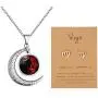 Nanafast Zodiac Necklace Stud Earrings Set, Adjustable Stainless Steel Constellation Crescent Moon Necklace, Creative Glow Horoscope Astrology Pendant Necklace for Women Girls Valentines Birthday Gift