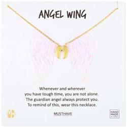 MUSTHAVE Angel Wing 18K Gold Plated Necklace with Message Card, Yellow and White Color, Anchor Chain, Best Gift Necklace, Size 16 inch + 2 inch Extender, Guardian Angel Necklace, Gift Card