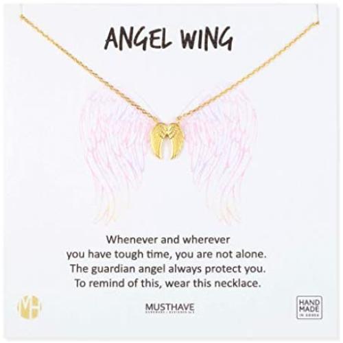 MUSTHAVE Angel Wing 18K Gold Plated Necklace with Message Card, Yellow and White Color, Anchor Chain, Best Gift Necklace, Size 16 inch + 2 inch Extender, Guardian Angel Necklace, Gift Card