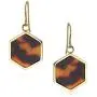 Hexagon Shaped Brown Tortoise Shell Dangle Drop Earrings For Women 14K Gold Plated Stainless Steel