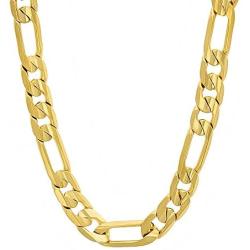 The Bling Factory 6.8mm 14k Yellow Gold Plated Flat Figaro Chain Necklace