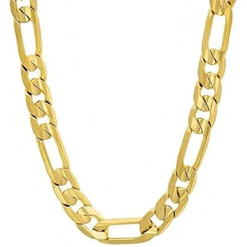 The Bling Factory 6.8mm 14k Yellow Gold Plated Flat Figaro Chain Necklace The Bling Factory 6.8mm 14k Yellow Gold Plated Flat Figaro Chain Necklace