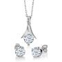 Gem Stone King 925 Sterling Silver White Created Sapphire and White Diamond Pendant Earrings Set For Women (3.65 Ct with 18 Inch Silver Chain)
