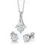 Gem Stone King 925 Sterling Silver White Created Sapphire and White Diamond Pendant Earrings Set For Women (3.65 Ct with 18 Inch Silver Chain) Gem Stone King 925 Sterling Silver White Created Sapphire and White Diamond Pendant Earrings Set For Women (3.65 Ct with 18 Inch Silver Chain)