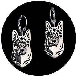 German Shepherd Dog Sterling Silver Necklace Dangle Earrings Set by Ginger Lyne Ears Down Puppy Dog Pet Pendant Box Chain Doggie Animal Paw Print Heart Jewelry for Pit Mom Women Girls Teens