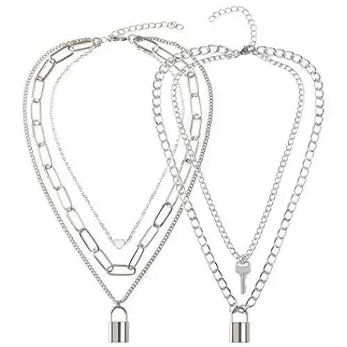 Lock Chains Necklace forMen Women Teen Girls Boys, Eboy Egirl 5 Layered Lock Key Pendants Necklaces Set, Stainless Steel Jewelry Pack for Pants Punk Play-FNN108 Silver-NewB (FNN108 Silver-NewB) Lock Chains Necklace forMen Women Teen Girls Boys, Eboy Egirl 5 Layered Lock Key Pendants Necklaces Set, Stainless Steel Jewelry Pack for Pants Punk Play-FNN108 Silver-NewB (FNN108 Silver-NewB)