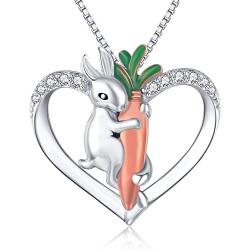 Bunny Necklace for Women 925 Sterling Silver Love Heart Animal Necklaces with CZ Cute Rabbit Pendant Jewelry for Girls Teen.