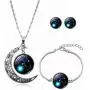 Pingyongchang 12 Constellation Crescent Moon Shaped Earring Necklace Bracelet Set Zodiac Sign Astrology Horoscope Charm Chain Pendants Stud Earrings Jewelry Set Half Moons Accessory for Women Girl