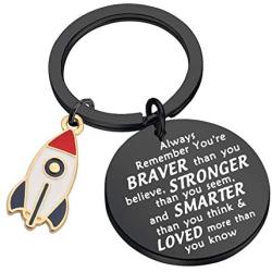 WSNANG Rocket Ship Gifts Keychain You are Braver Stronger Smarter Than You Think Keychain Inspirational Jewelry Astronomy Gift Astronaut Gift