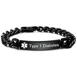 Medical Alert ID Bracelet Type 1 Diabetes/Types 2 Diabetes/Epilepsy/Blood Thinner Stainless Steel Bracelet for Men and Women,Free Engraving Custom Information Id Bracelet For Dementia Patients