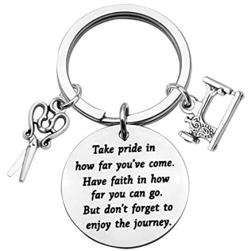 Seamstress Keychain Graduation Gifts Sewing Machine Keychain Dressmaker Tailor Gift Quilter Gift Home Economics Instructor Inspiration Gift Take Pride in How Far You Have Come