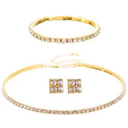 Barabum 1/2/3/4/5 Row Wedding Crystal Rhinestone Bridal Necklace Earrings and Bracelet Jewelry Set