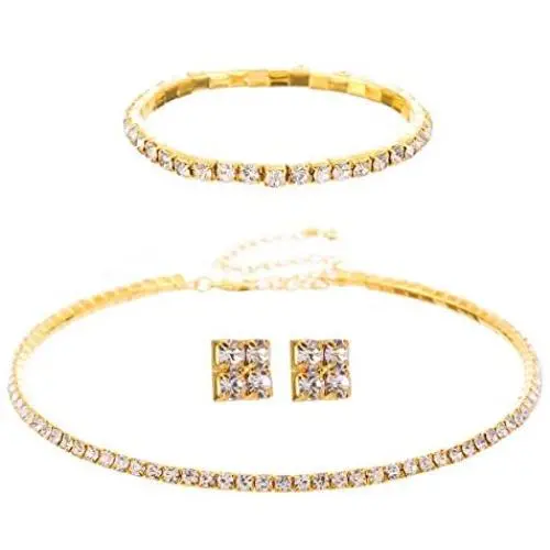 Barabum 1/2/3/4/5 Row Wedding Crystal Rhinestone Bridal Necklace Earrings and Bracelet Jewelry Set Barabum 1/2/3/4/5 Row Wedding Crystal Rhinestone Bridal Necklace Earrings and Bracelet Jewelry Set