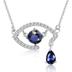 Sllaiss Sterling Silver Blue Sapphire Devils Eye Hanging with Teardrops Necklace for Women Fine Jewelry Gifts for Her, Set with Swarovski Zirconias