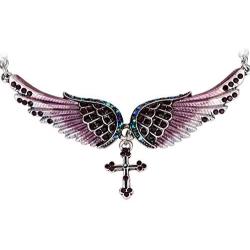 Szxc Jewelry Womens Crystal Guardian Angel Wings Cross Choker Pendant Necklaces 18''+2''