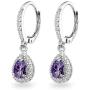 Sterling Silver Genuine or Synthetic Gemstone Teardrop Dangle Halo Leverback Earrings