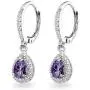 Sterling Silver Genuine or Synthetic Gemstone Teardrop Dangle Halo Leverback Earrings