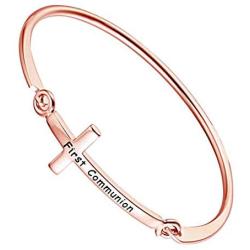 CENWA First Communion Gift First Holy Communion Bracelet Christian Sideway Cross Bracelet First Communion Baptism Jewelry Christening Gift Religious Gift