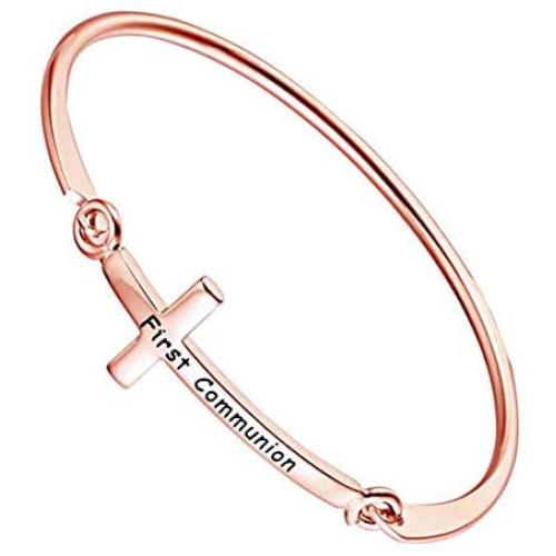CENWA First Communion Gift First Holy Communion Bracelet Christian Sideway Cross Bracelet First Communion Baptism Jewelry Christening Gift Religious Gift