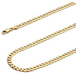 14k REAL Yellow Gold Solid Mens 3.5mm Cuban Curb Chain Necklace with Lobster Claw Clasp