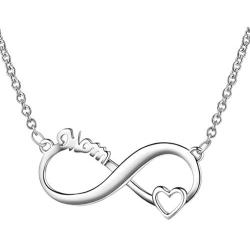 Besilver 925 Sterling Silver Mom and Child Necklace Mommy Infinity Love Mother Daughter Heart Necklace for Mother Grandma Daughter Son Birthday Anniversary