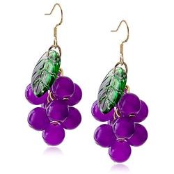 DAMLENG Unique Cute Creative Fruits Dangle Drop Earrings Sparkly Crystal Grape Earring With Green Leaf for Women Girls Statement Jewelry Gifts