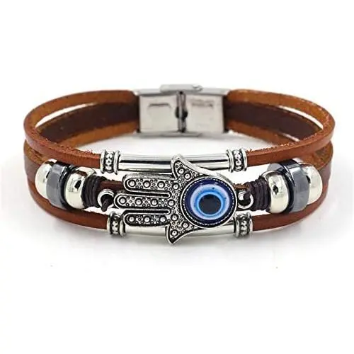 Leather Evil Eye Bracelet Wristband Vintage Three-Row Leather Hamsa Hand Blue Eyes Bracelet Retro Multi-Layer Rope Wrap Bracelet Handmade Devils Eye Bangle Strand Bracelet Turkish Jewelry Leather Evil Eye Bracelet Wristband Vintage Three-Row Leather Hamsa Hand Blue Eyes Bracelet Retro Multi-Layer Rope Wrap Bracelet Handmade Devils Eye Bangle Strand Bracelet Turkish Jewelry
