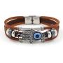 Leather Evil Eye Bracelet Wristband Vintage Three-Row Leather Hamsa Hand Blue Eyes Bracelet Retro Multi-Layer Rope Wrap Bracelet Handmade Devils Eye Bangle Strand Bracelet Turkish Jewelry