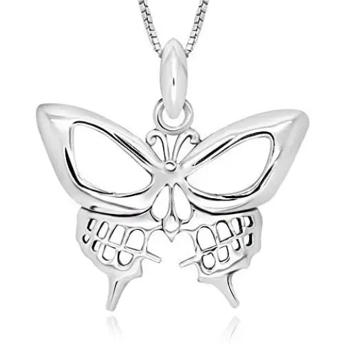 925 Sterling Silver Skull Butterfly Pendant Pendant Necklace, 18'' 925 Sterling Silver Skull Butterfly Pendant Pendant Necklace, 18''
