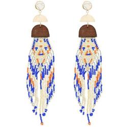 Beaded Tassel Earrings Dream-catcher Earrings Bohemian Statement For Girls Women Wood Multi Ear Jewelry