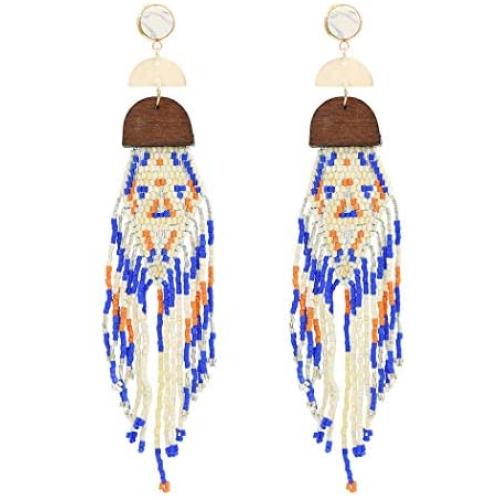 Beaded Tassel Earrings Dream-catcher Earrings Bohemian Statement For Girls Women Wood Multi Ear Jewelry