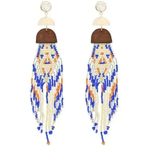 Beaded Tassel Earrings Dream-catcher Earrings Bohemian Statement For Girls Women Wood Multi Ear Jewelry Beaded Tassel Earrings Dream-catcher Earrings Bohemian Statement For Girls Women Wood Multi Ear Jewelry